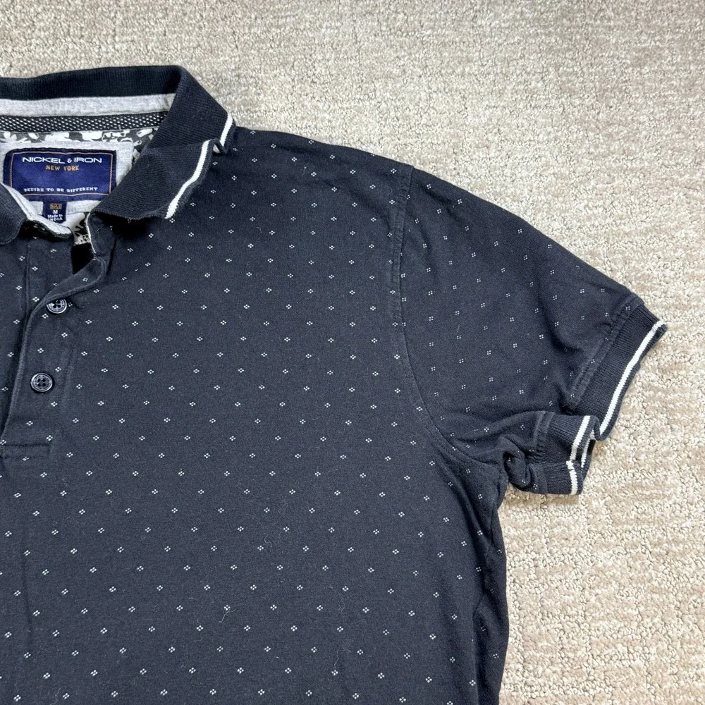 Nickel‎ & Iron Mens Polo Shirt Geometric Print Medium Black Cotton Casual